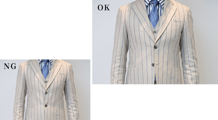 ジャケットの一番下のボタンは留めない
